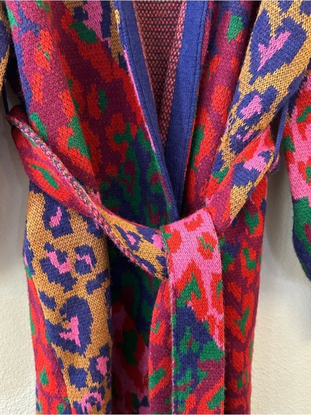 Farm Rio Colorful Animal Print Long Belted Cardigan Size Small - Picture 7 of 14